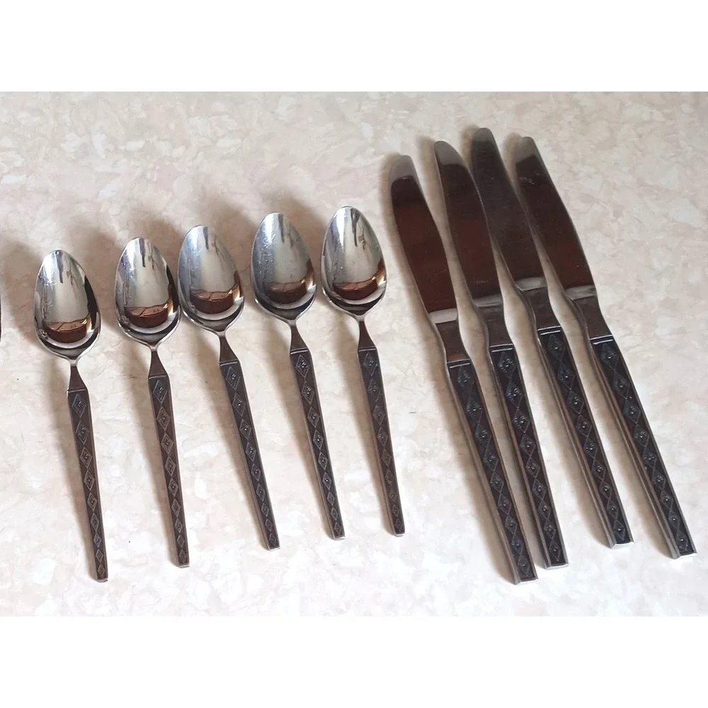 Interpur Japan Stainless Steel Flatware 10pc Set Black‎ Diamond Geometric MCM